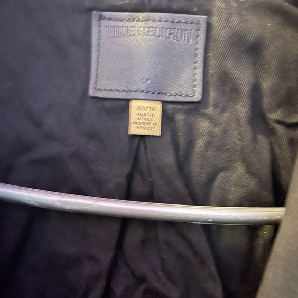 True Religion waxed denim lined black vegan leather black motorcycle jacket xs - Picture 4 of 12